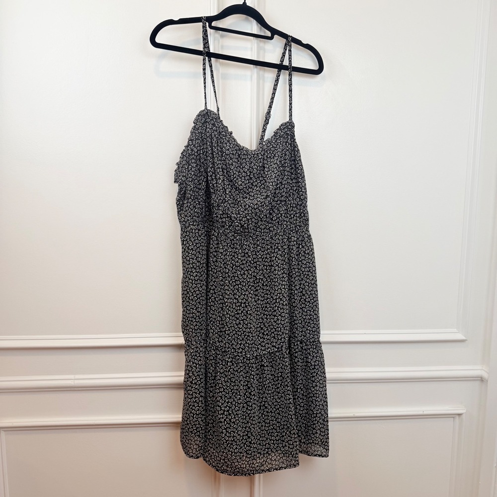 Madewell Black White Floral Tiered Cami Mini Dress Tie Back Pockets 16W